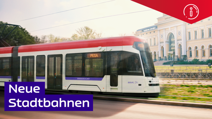 Eine Stadtbahn fährt am Alten Bahnhof in Braunschweig vorbei. 