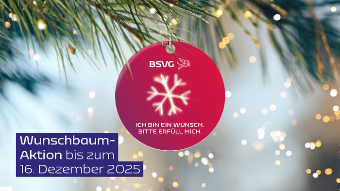 An einem Tannenzwei hängt eine Kuegl aus Pappe, auf der steht: Ich erfülle einen Wunsch