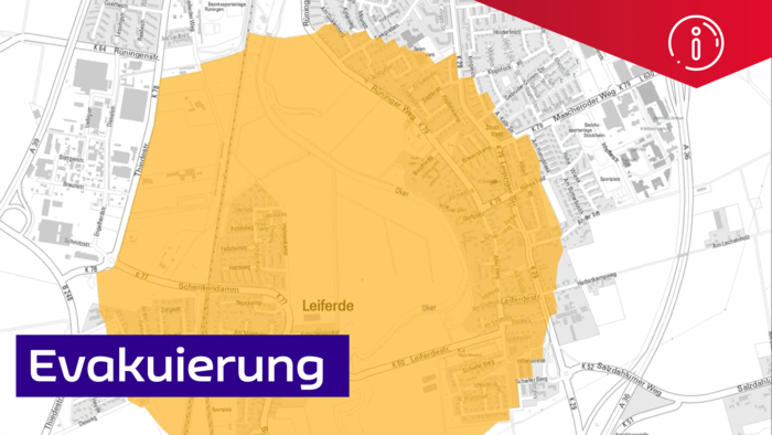 Eine runde organgene Markierung auf einem Stadtplan von Leiferde und Stöckheim