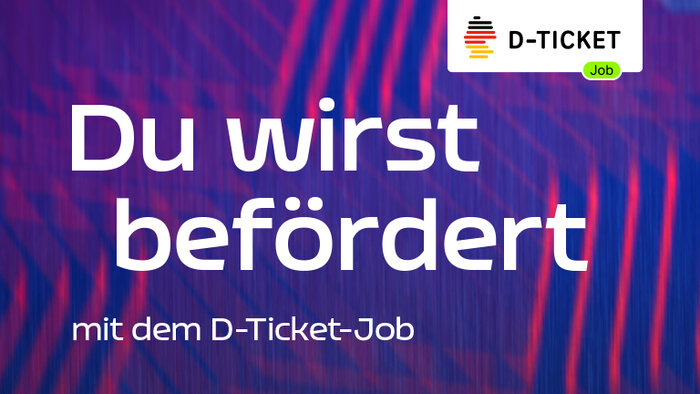 Weiße Schrift auf  lila Grund: Du wirst befördert